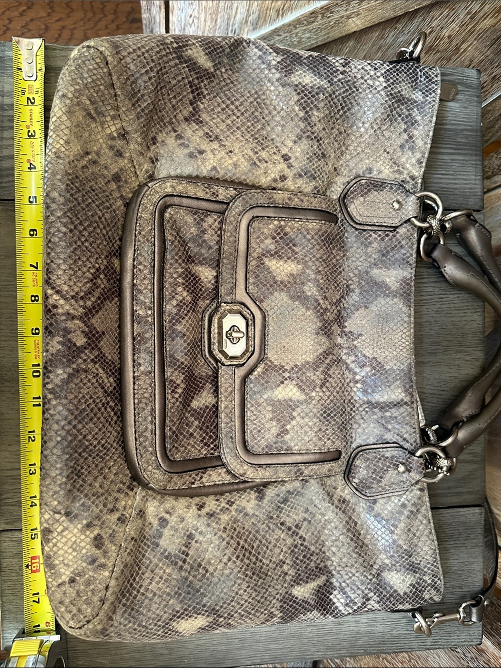 Coach Campbell Snakeskin Embossed Leather Satchel Shoulder Bag F24852 - Picture 15 of 16